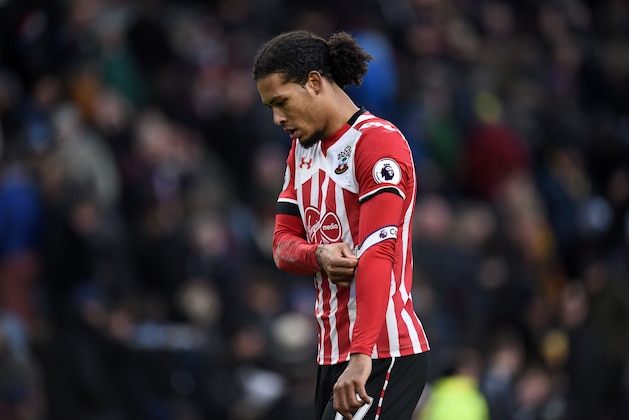 Southampton's Dutch defender Virgil van Dijk walks from the pitch at half time in the English Premier League football match between Burnley and Southampton at Turf Moor in Burnley, north west England on January 14, 2017. / AFP / Oli SCARFF / RESTRICTED TO EDITORIAL USE. No use with unauthorized audio, video, data, fixture lists, club/league logos or 'live' services. Online in-match use limited to 75 images, no video emulation. No use in betting, games or single club/league/player publications.  /         (Photo credit should read OLI SCARFF/AFP/Getty Images)