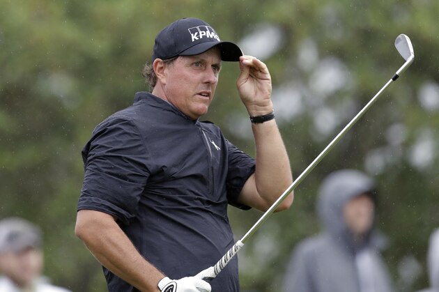 Phil Mickelson watches his tee shot on the seventh hole during round-robin play at the Dell Technologies Match Play golf tournament at Austin County Club, Friday, March 24, 2017, in Austin, Texas. (AP Photo/Eric Gay)