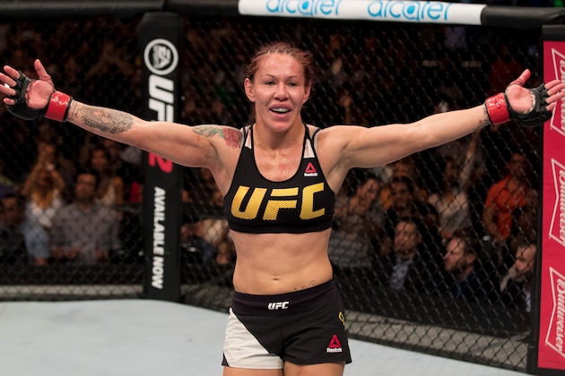 BRASILIA, BRAZIL - SEPTEMBER 24: Cris Cyborg of Brazil celebrates victory over Lina Lansberg of Sweden in their catchweight UFC bout during the UFC Fight Night event at Nilson Nelson gymnasium on September 24, 2016 in Brasilia, Brazil. (Photo by Buda Mendes/Zuffa LLC/Zuffa LLC via Getty Images)