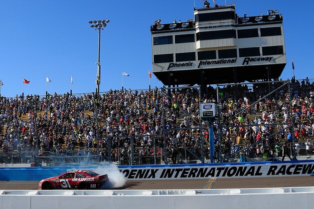 AVONDALE, AZ - MARCH 19:  Ryan Newman, driver of the #31 Grainger Chevrolet, does a burnout after winning the Monster Energy NASCAR Cup Series Camping World 500 at Phoenix International Raceway on March 19, 2017 in Avondale, Arizona.  (Photo by Chris Trotman/Getty Images)