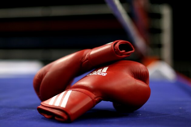 LIVERPOOL, ENGLAND - APRIL 29:  A detailed view of the boxing gloves ringside during day one of the Boxing Elite National Championships at Echo Arena on April 29, 2016 in Liverpool, England.  (Photo by Jan Kruger/Getty Images)