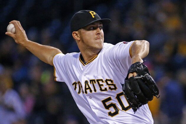 Pittsburgh Pirates starting pitcher Jameson Taillon delivers in the first inning of a baseball game against the Chicago Cubs in Pittsburgh, Wednesday, Sept. 28, 2016. (AP Photo/Gene J. Puskar)