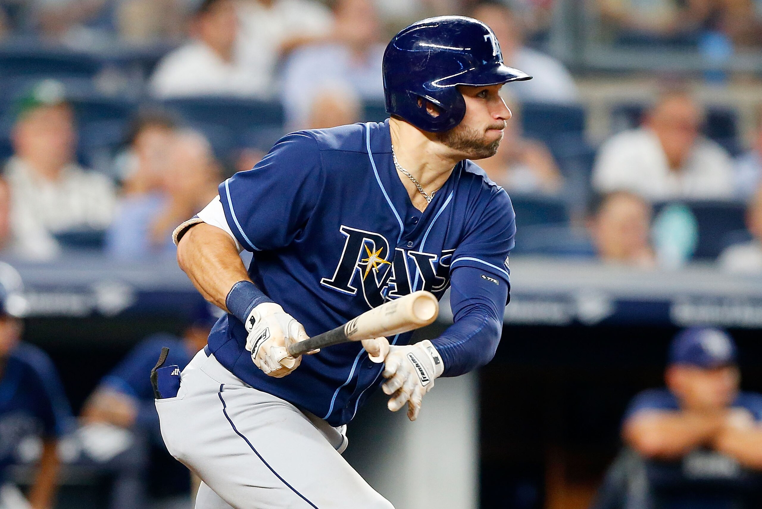 NEW YORK, NY - SEPTEMBER 08:  Kevin Kiermaier #39 of the Tampa Bay Rays in action against the New York Yankees at Yankee Stadium on September 8, 2016 in the Bronx borough of New York City. The Yankees defeated the Rays 5-4.  (Photo by Jim McIsaac/Getty Images)