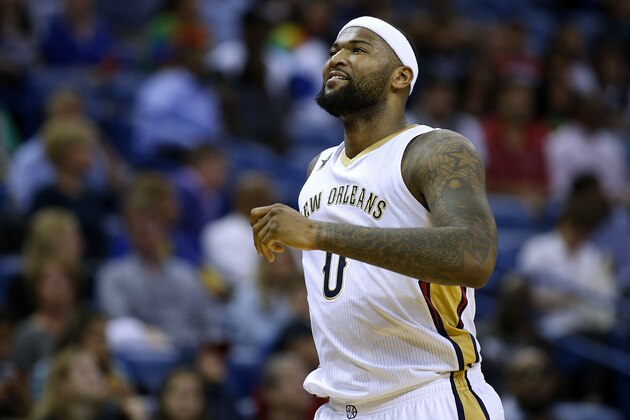 NEW ORLEANS, LA - MARCH 19:  DeMarcus Cousins #0 of the New Orleans Pelicans reacts during the first half of a game against the Minnesota Timberwolves at the Smoothie King Center on March 19, 2017 in New Orleans, Louisiana. NOTE TO USER: User expressly acknowledges and agrees that, by downloading and or using this photograph, User is consenting to the terms and conditions of the Getty Images License Agreement.  (Photo by Jonathan Bachman/Getty Images)