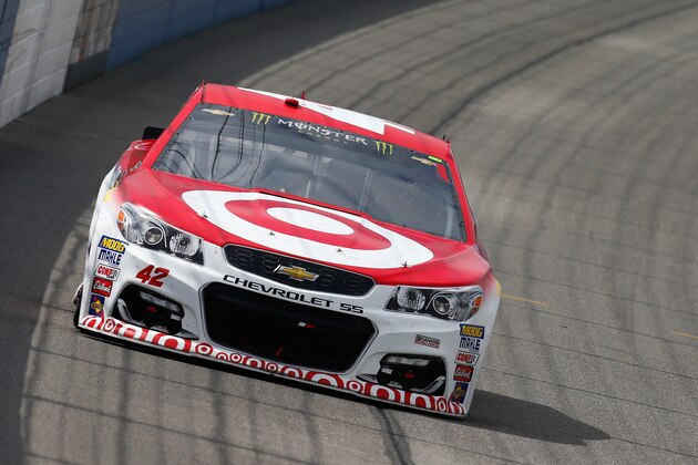 FONTANA, CA - MARCH 26:  Kyle Larson, driver of the #42 Target Chevrolet, drives during the Monster Energy NASCAR Cup Series Auto Club 400 at Auto Club Speedway on March 26, 2017 in Fontana, California.  (Photo by Jonathan Ferrey/Getty Images)