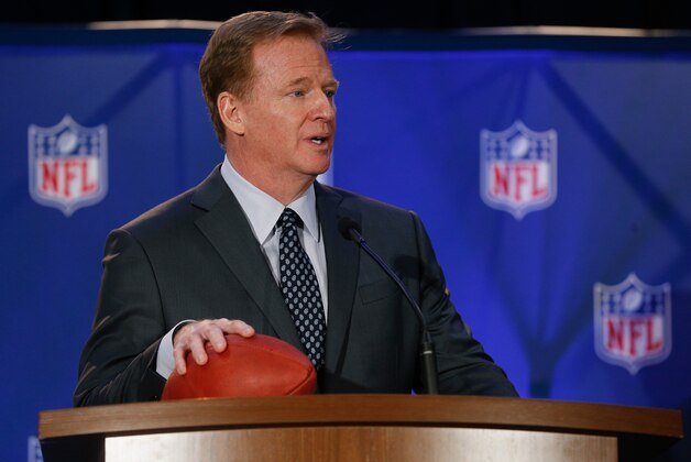 HOUSTON, TX - FEBRUARY 06:  NFL Commissioner Roger Goodell addresses the media at the Super Bowl Winner and MVP press conference on February 6, 2017 in Houston, Texas.  (Photo by Bob Levey/Getty Images)
