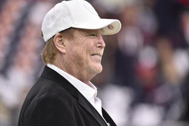 Raiders owner Mark Davis watches teams warm up before the first half of an AFC Wild Card NFL game between the Houston Texans and the Oakland Raiders, Saturday, Jan. 7, 2017, in Houston. (AP Photo/Eric Christian Smith)