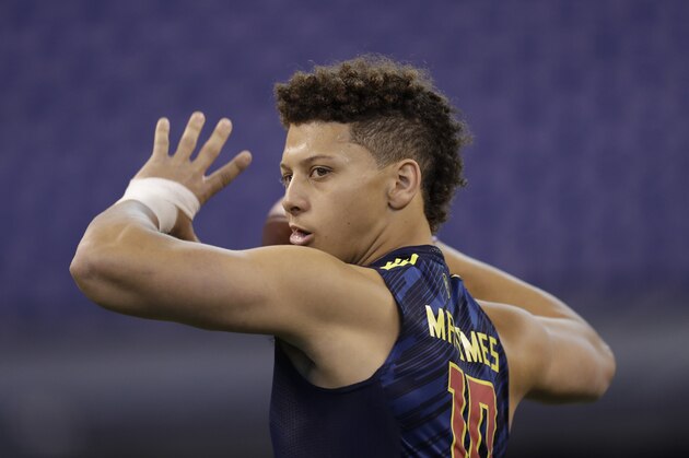 Texas Tech quarterback Patrick Mahomes runs a drill at the NFL football scouting combine Saturday, March 4, 2017, in Indianapolis. (AP Photo/David J. Phillip)