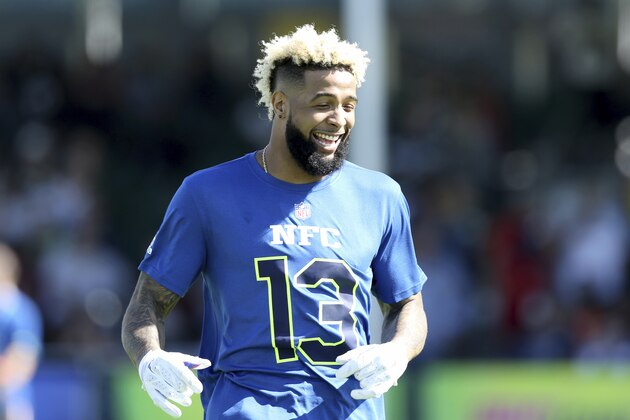 New York Giants Odell Beckham Jr. #13 is seen at the NFC Practice on Wednesday January 25, in Lake Buena Vista, FL. (AP Photo/Gregory Payan)