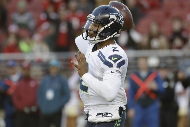 Seattle Seahawks quarterback Trevone Boykin (2) passes against the San Francisco 49ers during the second half of an NFL football game in Santa Clara, Calif., Sunday, Jan. 1, 2017. (AP Photo/Marcio Jose Sanchez)