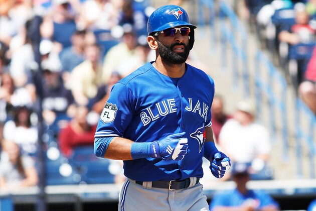 TAMPA, FLORIDA - MARCH 25: Jose Bautista #19 of the Toronto Blue Jays runs to first base after a walk during the game between the Toronto Blue Jays and the New York Yankees at George M. Steinbrenner Field on March 25, 2017 in Tampa, Florida. (Photo by Josh Lefkowitz/Getty Images). TAMPA, FLORIDA - MARCH 25: Jose Bautista #19 of the Toronto Blue Jays runs to first base after a walk during the game between the Toronto Blue Jays and the New York Yankees at George M. Steinbrenner Field on March 25, 2017 in Tampa, Florida. (Photo by Josh Lefkowitz/Getty Images).