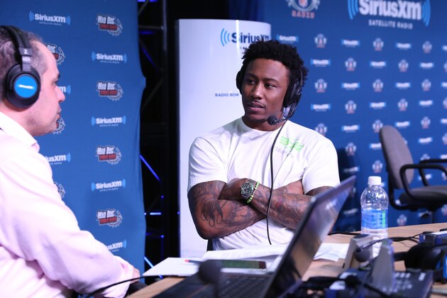HOUSTON, TX - FEBRUARY 02:  New York Jets wide receiver Brandon Marshall visits the SiriusXM set at Super Bowl 51 Radio Row at the George R. Brown Convention Center on February 2, 2017 in Houston, Texas.  (Photo by Cindy Ord/Getty Images for SiriusXM)