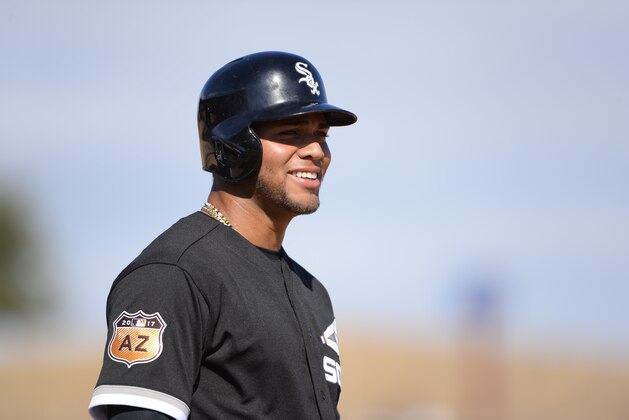GLENDALE, ARIZONA - FEBRUARY 26:  Yoan Moncada #10 of the Chicago White Sox looks on during a spring training game against the Seattle Mariners on February 26, 2017 at Camelback Ranch in Glendale Arizona.  (Photo by Ron Vesely/MLB Photos via Getty Images)