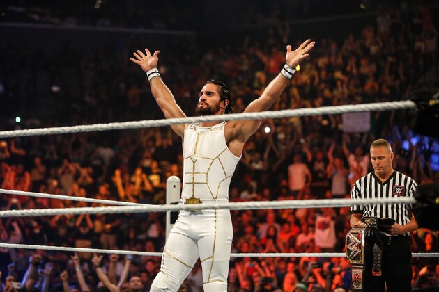 NEW YORK, NY - AUGUST 23:  Seth Rollins enters the ring at the WWE SummerSlam 2015 at Barclays Center of Brooklyn on August 23, 2015 in New York City.  (Photo by JP Yim/Getty Images)