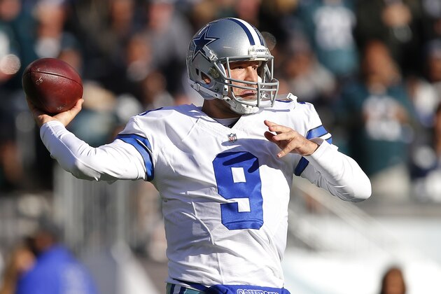 PHILADELPHIA, PA - JANUARY 01: Quarterback Tony Romo #9 of the Dallas Cowboys attempts a pass against the Philadelphia Eagles during the second quarter of a game at Lincoln Financial Field on January 1, 2017 in Philadelphia, Pennsylvania. (Photo by Rich Schultz/Getty Images)