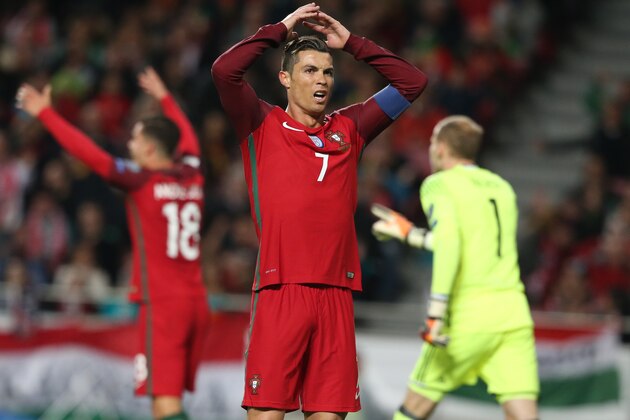 LISBON, PORTUGAL - MARCH 25:  Portugal's forward Cristiano Ronaldo reaction after missing a goal opportunity during the FIFA 2018 World Cup Qualifier match between Portugal and Hungary at Estadio da Luz on March 25, 2017 in Lisbon, Portugal.  (Photo by Gualter Fatia/Getty Images)