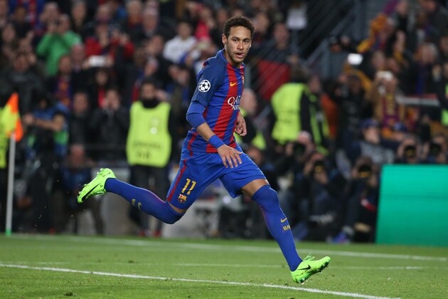 BARCELONA, SPAIN - MARCH 8: Neymar Jr of FC Barcelona celebrates the 5th goal on a penalty kick during  the UEFA Champions League Round of 16 second leg match between FC Barcelona and Paris Saint-Germain (PSG) at Camp Nou on March 8, 2017 in Barcelona, Spain. (Photo by Jean Catuffe/Getty Images)