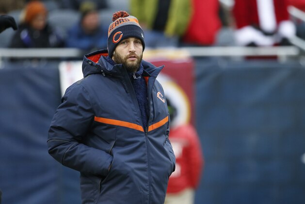 Chicago Bears quarterback Jay Cutler walks on the field before an NFL football game against the Washington Redskins, Saturday, Dec. 24, 2016, in Chicago. (AP Photo/Nam Y. Huh)