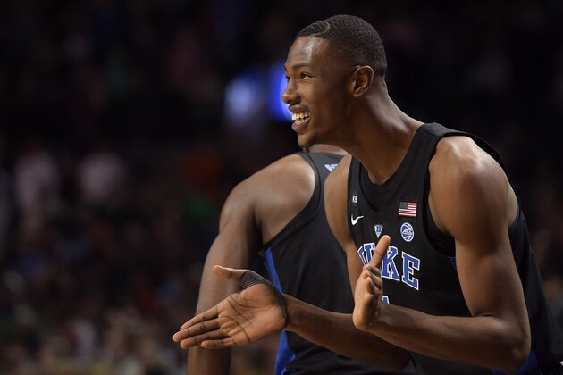 NEW YORK, NY - MARCH 11: Harry Giles #1 of the Duke Blue Devils reacts near the end of their game against the Notre Dame Fighting Irish during the ACC Basketball Tournament Championship game at Barclays Center on March 11, 2017 in the Brooklyn borough of New York City. (Photo by Lance King/Getty Images)