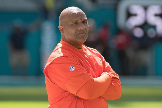 MIAMI GARDENS, FL - SEPTEMBER 25: Head Coach Hue Jackson of the Cleveland Browns watches his team warm up before the start of the game against the Cleveland Browns on September 25, 2016 in Miami Gardens, Florida. (Photo by Eric Espada/Getty Images)