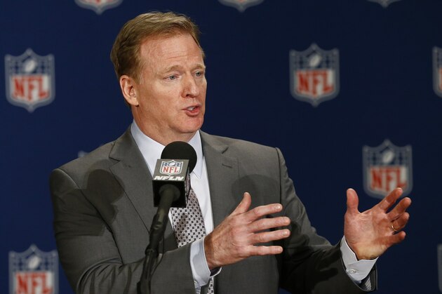 NFL Commissioner Roger Goodell talks about the NFL football owners approving the move of the Oakland Raiders to Las Vegas during a news conference at the NFL owners meetings Monday, March 27, 2017, in Phoenix. (AP Photo/Ross D. Franklin)
