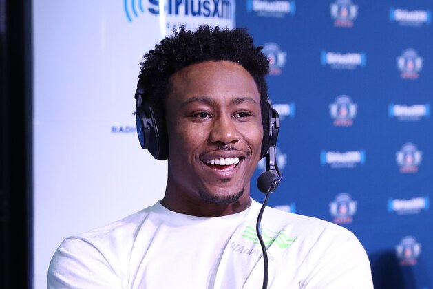 HOUSTON, TX - FEBRUARY 02:  New York Jets wide receiver Brandon Marshall visits the SiriusXM set at Super Bowl 51 Radio Row at the George R. Brown Convention Center on February 2, 2017 in Houston, Texas.  (Photo by Cindy Ord/Getty Images for SiriusXM)
