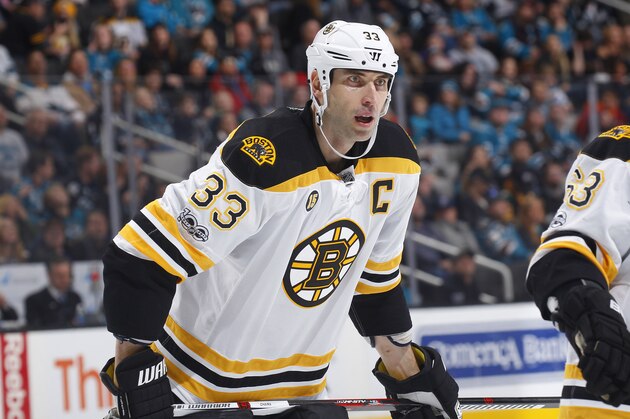 SAN JOSE, CA - FEBRUARY 19: Zdeno Chara #33 of the Boston Bruins looks on during the game against the San Jose Sharks at SAP Center on February 19, 2017 in San Jose, California. (Photo by Rocky W. Widner/NHL/Getty Images)