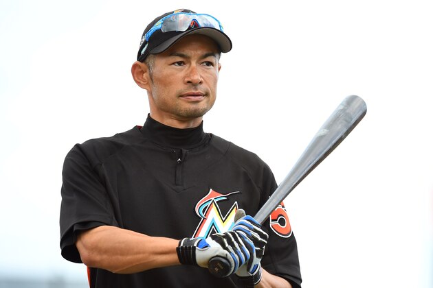 JUPITER, FL - MARCH 24:  Ichiro Suzuki #51 of the Miami Marlins is seen prior to against the Washington Nationals at Roger Dean Sadium on March 24, 2017 in Jupiter, Florida.  (Photo by Masterpress/Getty Images)