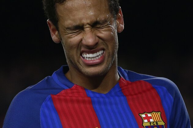 FC Barcelona's Neymar reacts during the Spanish La Liga soccer match between FC Barcelona and Celta Vigo at the Camp Nou in Barcelona, Spain, Saturday, March 4, 2017. (AP Photo/Manu Fernandez)