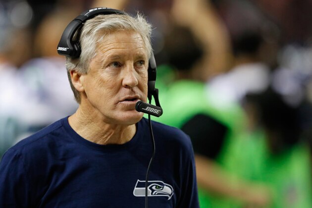 ATLANTA, GA - JANUARY 14:  Seattle Seahawks head coach Pete Carroll looks on against the Atlanta Falcons at the Georgia Dome on January 14, 2017 in Atlanta, Georgia.  (Photo by Kevin C. Cox/Getty Images)