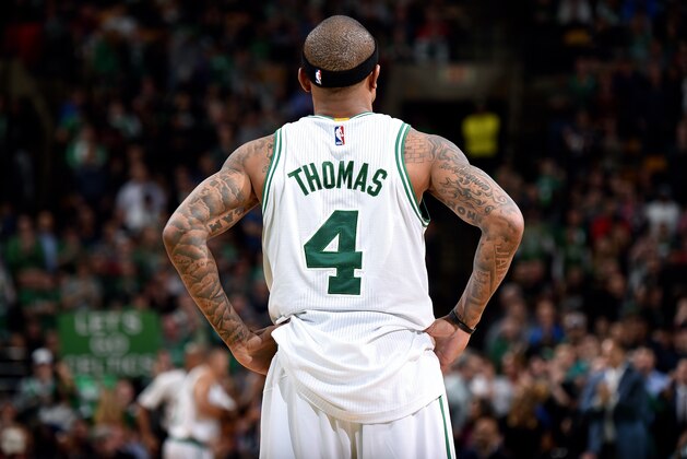 BOSTON, MA - MARCH 29: Isaiah Thomas #4 of the Boston Celtics looks on during the game against the Milwaukee Bucks on March 29, 2017 at TD Garden in Boston, Massachusetts. NOTE TO USER: User expressly acknowledges and agrees that, by downloading and or using this Photograph, user is consenting to the terms and conditions of the Getty Images License Agreement. Mandatory Copyright Notice: Copyright 2017 NBAE (Photo by Brian Babineau/NBAE via Getty Images)