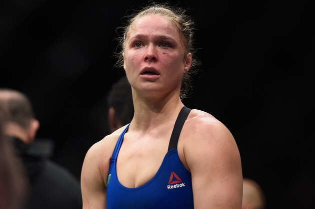 LAS VEGAS, NV - DECEMBER 30: Ronda Rousey reacts to her loss to Amanda Nunes of Brazil during the UFC 207 event at T-Mobile Arena on December 30, 2016 in Las Vegas, Nevada.  (Photo by Brandon Magnus/Zuffa LLC/Zuffa LLC via Getty Images)