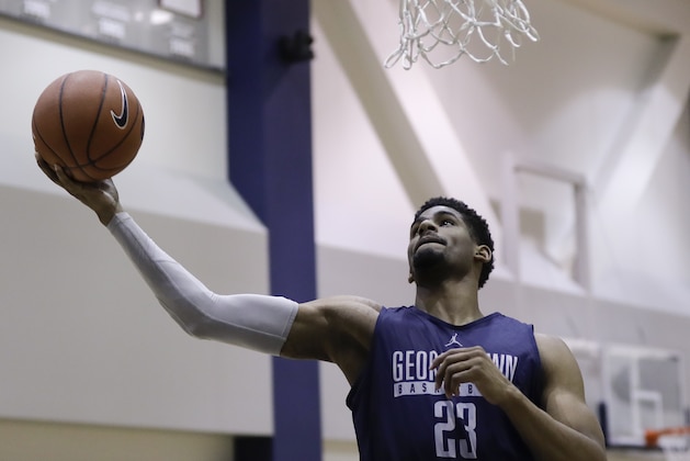 Georgetown guard Rodney Pryor shoots during NCAA college basketball media day in Washington, Thursday, Nov. 3, 2016. (AP Photo/Carolyn Kaster)