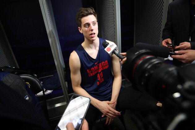 GLENDALE, AZ - MARCH 30:  Zach Collins #32 of the Gonzaga Bulldogs speaks with the media during media availability for the 2017 NCAA Men's Basketball Final Four at University of Phoenix Stadium on March 30, 2017 in Glendale, Arizona.  (Photo by Mike Lawrie/Getty Images)