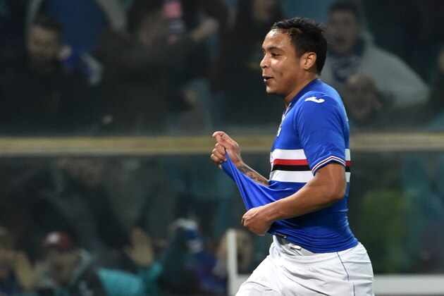 GENOA, GE - MARCH 11:  Luis Muriel of Sampdoria celebrates after goal 0-1 during the Serie A match between Genoa CFC and UC Sampdoria at Stadio Luigi Ferraris on March 11, 2017 in Genoa, Italy.  (Photo by Paolo Rattini/Getty Images)