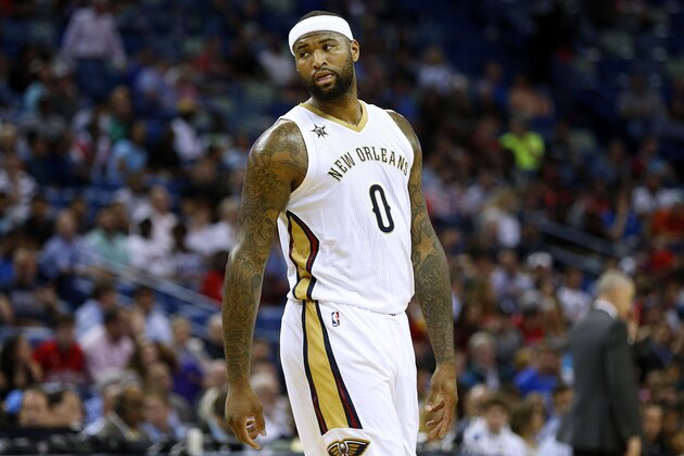 NEW ORLEANS, LA - MARCH 29:  DeMarcus Cousins #0 of the New Orleans Pelicans reacts during the first half of a game against the Dallas Mavericks at the Smoothie King Center on March 29, 2017 in New Orleans, Louisiana. NOTE TO USER: User expressly acknowledges and agrees that, by downloading and or using this photograph, User is consenting to the terms and conditions of the Getty Images License Agreement.  (Photo by Jonathan Bachman/Getty Images)