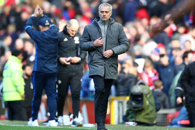 MANCHESTER, ENGLAND - APRIL 01: Jose Mourinho, Manager of Manchester United looks dejected after the Premier League match between Manchester United and West Bromwich Albion at Old Trafford on April 1, 2017 in Manchester, England.  (Photo by Matthew Lewis/Getty Images)
