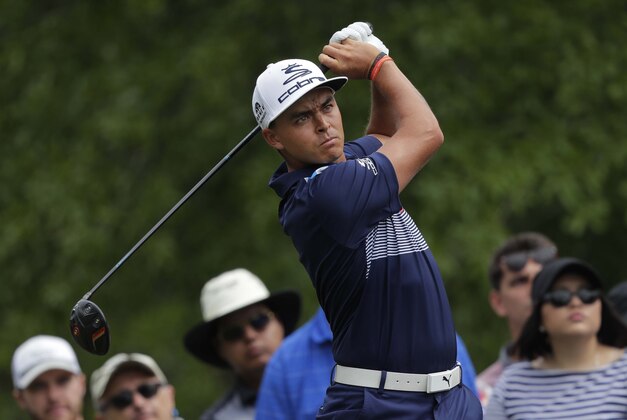 Apr 1, 2017; Humble, TX, USA; Rickie Fowler tees off on the second hole during the third round of the Shell Houston Open at Golf Club of Houston - The Tournament Course. Mandatory Credit: Erich Schlegel-USA TODAY Sports