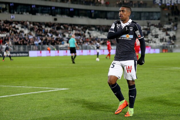 BORDEAUX, FRANCE - MARCH 18: Malcolm of Bordeaux reacts after his goal during the French Ligue 1 match between Bordeaux and Montpellier at Stade Matmut Atlantique on March 18, 2017 in Bordeaux, France.  (Photo by Romain Perrocheau/Getty Images)