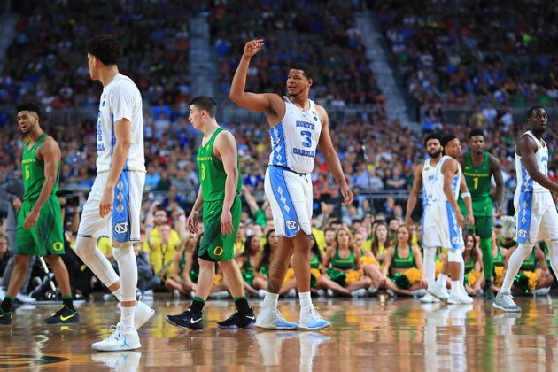 GLENDALE, AZ - APRIL 01: Kennedy Meeks #3 of the North Carolina Tar Heels reacts in the second half against the Oregon Ducks during the 2017 NCAA Men's Final Four Semifinal at University of Phoenix Stadium on April 1, 2017 in Glendale, Arizona.  (Photo by Tom Pennington/Getty Images)