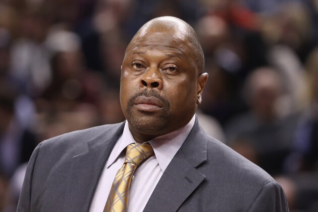TORONTO, ON - MARCH 29: Associate head coach Patrick Ewing of the Charlotte Hornets looks on against the Toronto Raptors during NBA game action at Air Canada Centre on March 29, 2017 in Toronto, Canada. NOTE TO USER: User expressly acknowledges and agrees that, by downloading and or using this photograph, User is consenting to the terms and conditions of the Getty Images License Agreement. (Photo by Tom Szczerbowski/Getty Images)