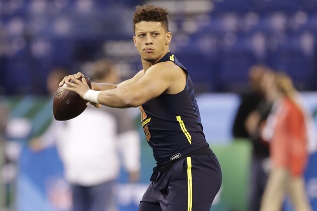 Texas Tech quarterback Patrick Mahomes runs a drill at the NFL football scouting combine Saturday, March 4, 2017, in Indianapolis. (AP Photo/David J. Phillip)