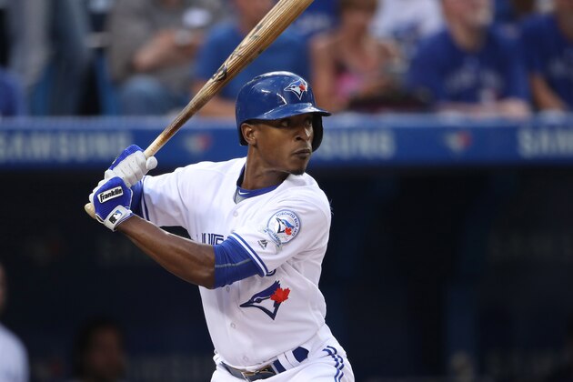 TORONTO, CANADA - AUGUST 23: Melvin Upton Jr. #7 of the Toronto Blue Jays bats during MLB game action against the Los Angeles Angels of Anaheim on August 23, 2016 at Rogers Centre in Toronto, Ontario, Canada. (Photo by Tom Szczerbowski/Getty Images)