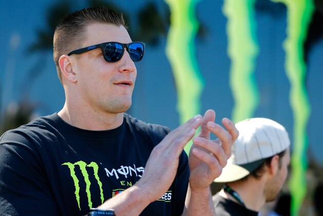 DAYTONA BEACH, FL - FEBRUARY 26:  New England Patriots tight end Rob Gronkowski looks on prior to the 59th Annual DAYTONA 500 at Daytona International Speedway on February 26, 2017 in Daytona Beach, Florida.  (Photo by Jonathan Ferrey/Getty Images)