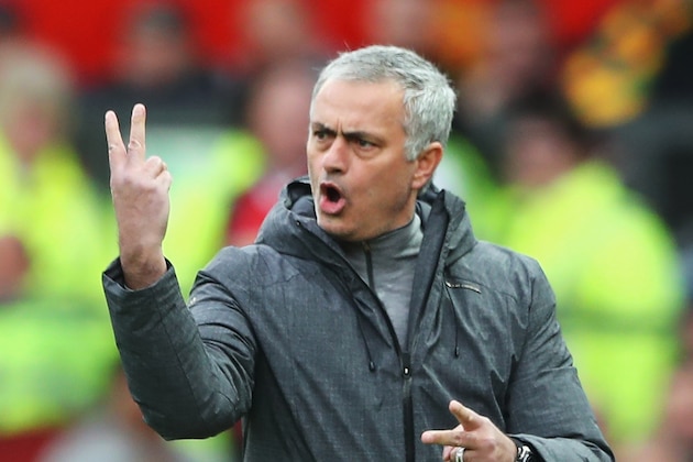 MANCHESTER, ENGLAND - APRIL 01:  Jose Mourinho, Manager of Manchester United gives his team instructions  during the Premier League match between Manchester United and West Bromwich Albion at Old Trafford on April 1, 2017 in Manchester, England.  (Photo by Matt Lewis/Getty Images)