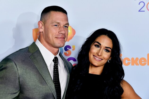 LOS ANGELES, CA - MARCH 11:  Host John Cena and Nikki Bella at Nickelodeon's 2017 Kids' Choice Awards at USC Galen Center on March 11, 2017 in Los Angeles, California.  (Photo by Frazer Harrison/Getty Images)