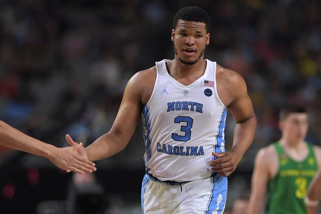 GLENDALE, AZ - APRIL 01: Kennedy Meeks #3 of the North Carolina Tar Heels reacts following a dunk against the Oregon Ducks during the 2017 NCAA Men's Final Four Semifinal at University of Phoenix Stadium on April 1, 2017 in Glendale, Arizona. North Carolina defeated Oregon 77-76. (Photo by Lance King/Getty Images)