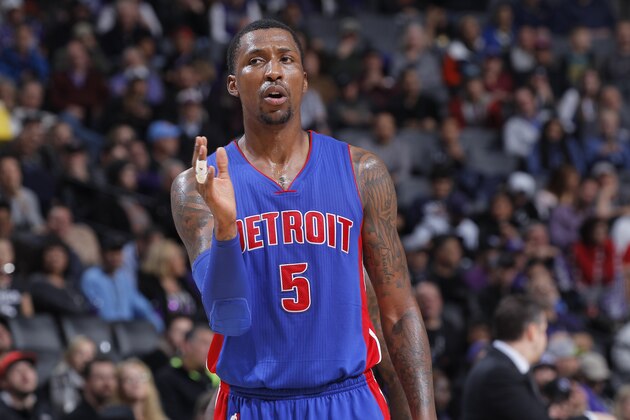 SACRAMENTO, CA - JANUARY 10: Kentavious Caldwell-Pope #5 of the Detroit Pistons looks on during the game against the Sacramento Kings on January 10, 2017 at Golden 1 Center in Sacramento, California. NOTE TO USER: User expressly acknowledges and agrees that, by downloading and or using this photograph, User is consenting to the terms and conditions of the Getty Images Agreement. Mandatory Copyright Notice: Copyright 2017 NBAE (Photo by Rocky Widner/NBAE via Getty Images)