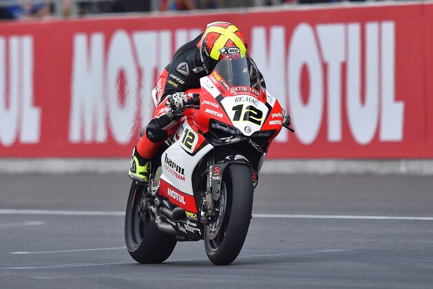 BURI RAM, THAILAND - MARCH 13: Javier Fores #12 of Spain rides during the Buriram World Superbike Championship on March 13, 2016 in Buri Ram, Thailand.  (Photo by Thananuwat Srirasant/Getty Images)