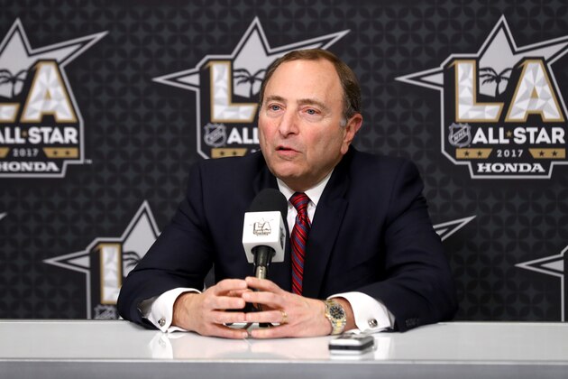 LOS ANGELES, CA - JANUARY 28:  National Hockey League Commissioner Gary Bettman speaks with the media during 2017 NHL All-Star Media Day as part of the 2017 NHL All-Star Weekend at the JW Marriott on January 28, 2017 in Los Angeles, California.  (Photo by Bruce Bennett/Getty Images)